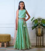 Green embroidered choli with dupatta