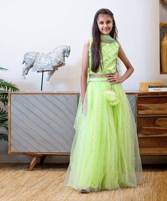 Green boti net lehenga set 1