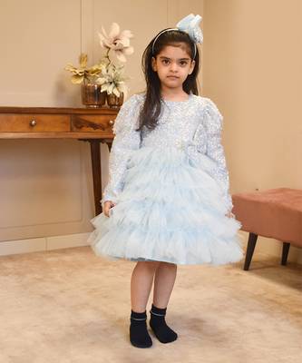 Blue embroidered net frock 1