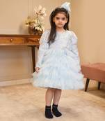 Blue embroidered net frock