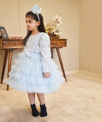 Blue embroidered net frock 2