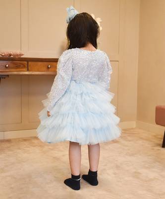 Blue embroidered net frock 3