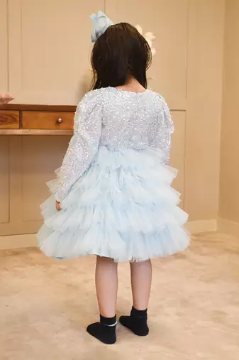Blue embroidered net frock