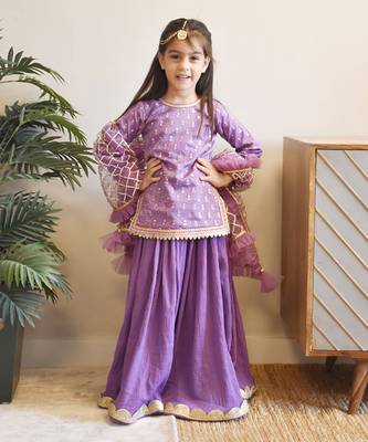Purple embroidery kurti with lehenga 1