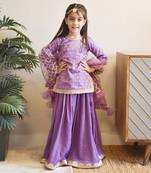 Purple embroidery kurti with lehenga