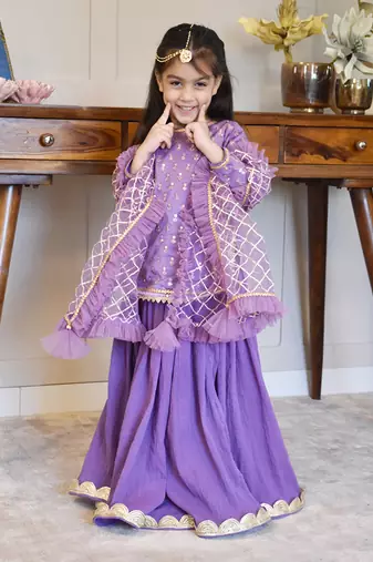 Purple embroidery kurti with lehenga