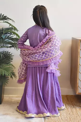 Purple embroidery kurti with lehenga