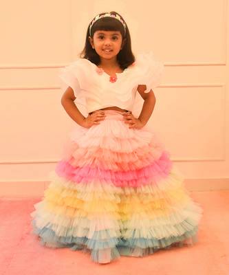 Orgaza crop top with multi colour skirt 1