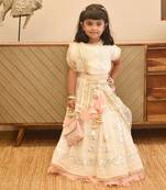 Off white thread and gota embroidery lehenga choli peach frll