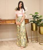 Baby pink crop top with printed pant