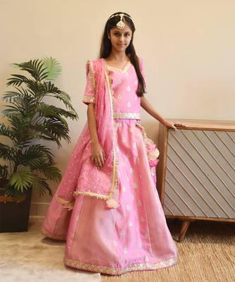 Pink chanderi choli with lehenga 1