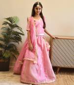 Pink chanderi choli with lehenga