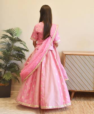 Pink chanderi choli with lehenga 2
