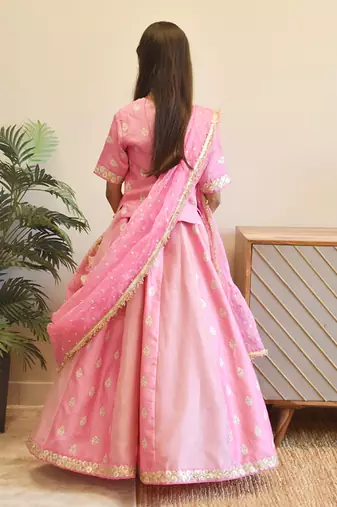 Pink chanderi choli with lehenga