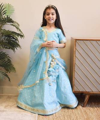 Blue chanderi choli with lehenga 1