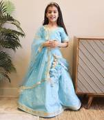 Blue chanderi choli with lehenga