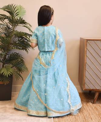 Blue chanderi choli with lehenga 2