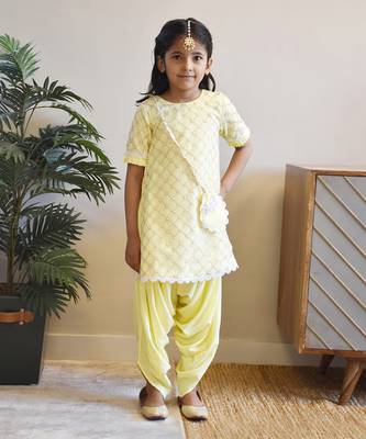 Yellow net sequence dhoti set 1