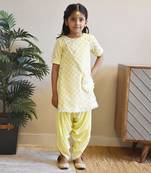 Yellow net sequence dhoti set