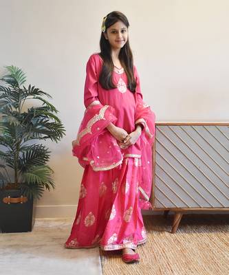 Hot pink kurti with lehenga 1