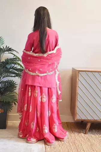 Hot pink kurti with lehenga
