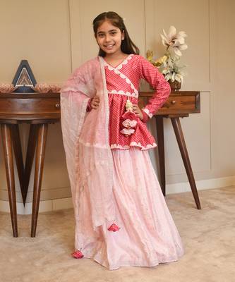 Pink peplum top with lehenga 1