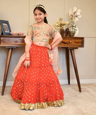Red crinkle lehenga set 1