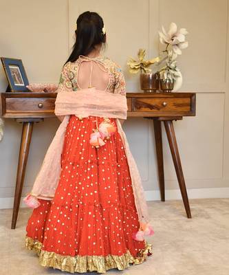 Red crinkle lehenga set 2