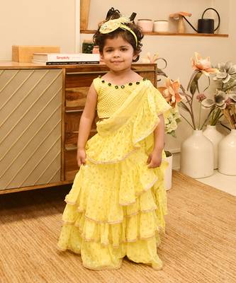 Yellow sequin foil printed saree 1