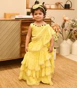 Yellow sequin foil printed saree