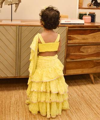 Yellow sequin foil printed saree 2