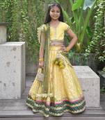 Yellow boti choli with lehenga and dupatta