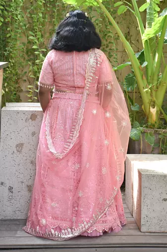 Pink thread lehenga set