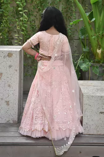 Peach thread lehenga set
