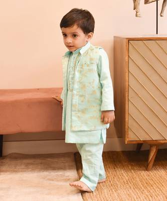 Blue embroidered nehru jacket set 2