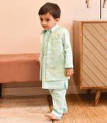 Blue embroidered nehru jacket set