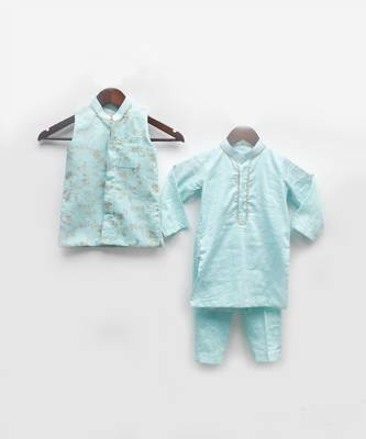 Blue embroidered nehru jacket set 1