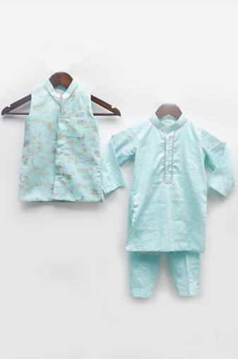 Blue embroidered nehru jacket set