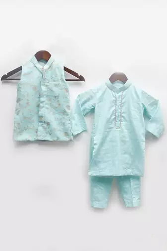 Blue embroidered nehru jacket set