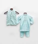 Blue embroidered nehru jacket set