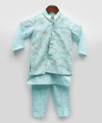 Blue embroidered nehru jacket set 3