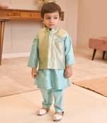 Blue brocade nehru jacket set