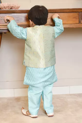 Blue brocade nehru jacket set