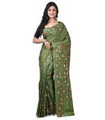 Aishani Collection Hand Embroidery Silk Kantha Stitch Handloom Saree with bp (Pesta Green)