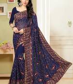 Blue Multi Resham Embroidery Georgette Saree