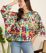 Winered women multi-colored abstract print flared top