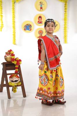 Banjara India Kutchi Emboidered Yellow Girls Chaniya Choli with Dupatta (KCC-RING) - YELLOW 4