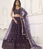 DUSTY WINE NET FABRIC LEHENGA CHOLI WITH SEQUINS AND THREAD EMBROIDERY WORK