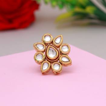Maroon & green color meena work kundan ring for women 2
