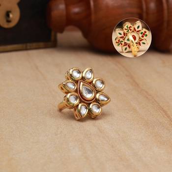 Maroon & green color meena work kundan ring for women 3